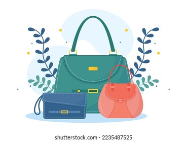 Handbag Store with Collection of Various Quality Bags and Different Types of Lifestyle in Flat Hand Drawn Cartoon Template Illustration