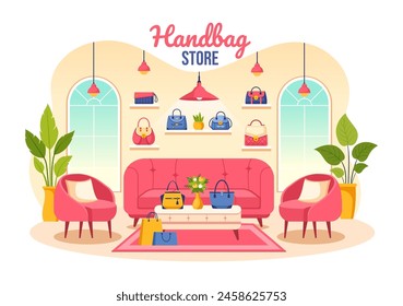 Handbag Store Vector Illustration with Collection of Various Quality Bags and Different Types of Lifestyle in Flat Cartoon Background Design