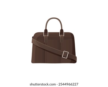 Bolso de mano con correa en estilo retro. Moda elegante maletín de cuero de las mujeres de forma rectangular. Ilustración vectorial plana. Bolso estilo retro con correa - Maletín de cuero elegante para mujer