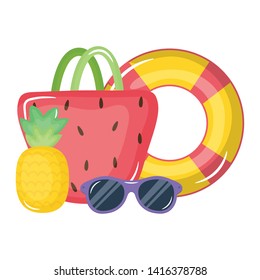 handbag  with sunglasses and float lifeguard