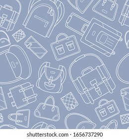 Handbag - Vector background (seamless pattern) of bag, backpack, purse, clutch, luggage, suitcase for graphic design