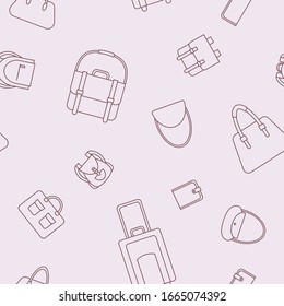 Handbag - Vector background (seamless pattern) of bag, backpack, purse, clutch, luggage, suitcase for graphic design
