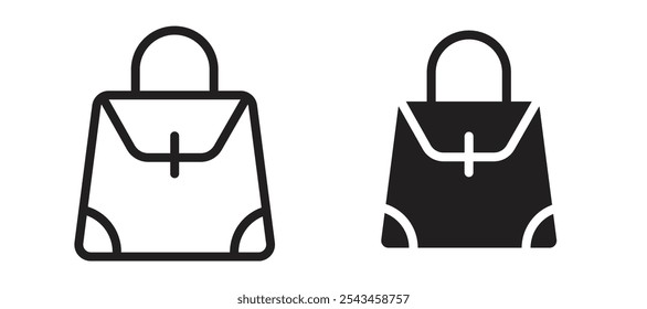 Handbag vector icon set in black.