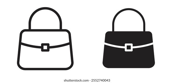 Handbag vector icon set black filled and outlined style.