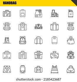 handbag vector line icons set. luggage, paper bag and backpack Icons. Thin line design. Modern outline graphic elements, simple stroke symbols stock illustration