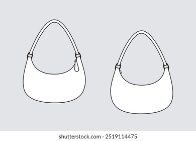 Handbag vector template isolated on white. Apparel models sketch set. Outline for fashion clothes design. Front and back view	