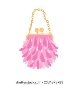 handbag, women bag with feathers. Vector Illustration for printing, backgrounds, covers and packaging. Image can be used for greeting card, poster, sticker and textile. Isolated on white background.