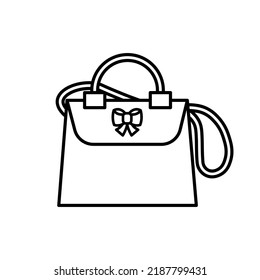 Handbag Womens Vector Icon Outline Black. EPS 10.. Female Crossbody Illustration. Flat Outline Sign. Shop Online Concept. Ladies Casual Accessory..... Apparel Store Symbol. Isolated On White