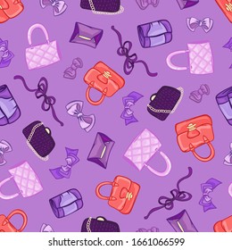 handbags bows pattern seamless colored girl background print wrapper vector wallpaper