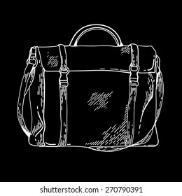 Handbags. Briefcase. Fashion accessory. School satchel. Vector sketch of  bag. Suitcase on chalkboard. Handbags on doodle style. Eps 8