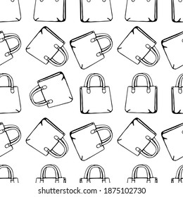 Patrón de bolsos sin costura. Patrón vectorial blanco y negro para diferentes superficies.