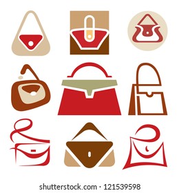 Handbags vector icons set. Creative signs collection. Bag shop symbol. Design elements. 