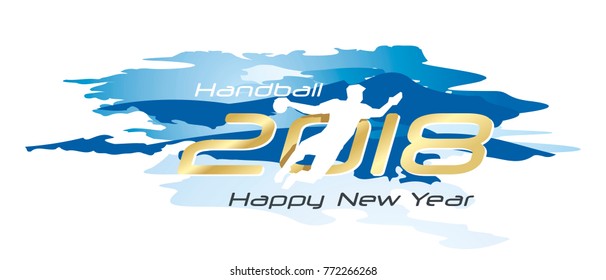 Handball 2018 Happy New Year logo icon watercolor blue white background