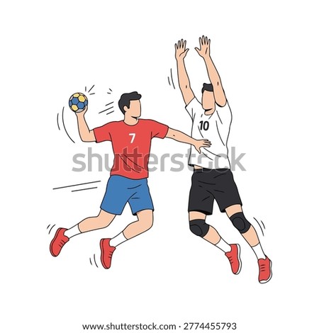 Handball Action Scene – Attack and Defense Collision in Minimal Flat Vector Style