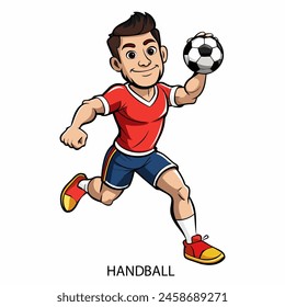 Handball athlete isolated on white background in cartoon style. Summer Games 2024. Vector illustration.