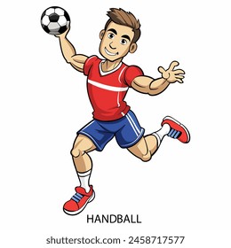 Handball athlete isolated on white background in cartoon style. Summer Games 2024. Vector illustration.