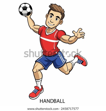 Handball athlete isolated on white background in cartoon style. Summer Games 2024. Vector illustration.
