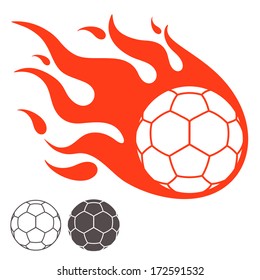 Handball ball logo. Vintage style emblem. Isolated handball ball with fire on white background. Vector illustration EPS