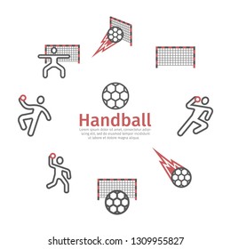 Handball banner, line icons. Ball player. Vector signs for web graphics. Infographics.