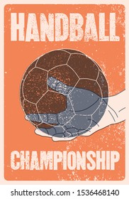 Handball Championship typographical vintage grunge style poster. Retro vector illustration.