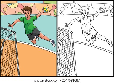 Handball Coloring Page Colored Illustration