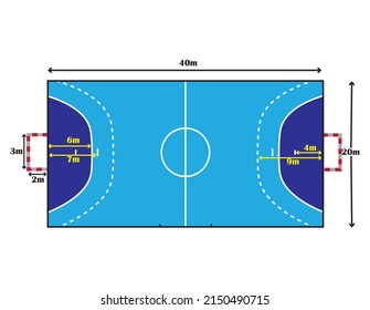 Handball court dimensions vector illustration.colorful drawing.