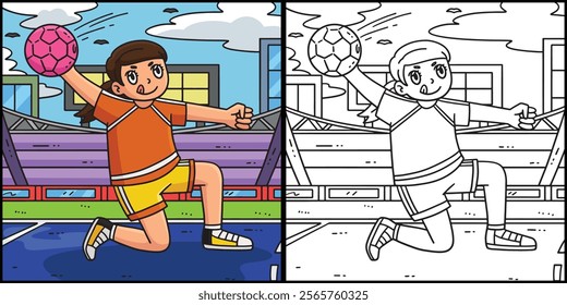 Handball Female Player Catching Ball Illustration