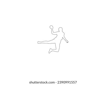 Contorno de jugador femenino de balonmano aislado en fondo blanco. Ilustración vectorial