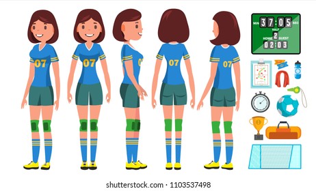 Handball Girl Player Female Vector. Match Competition. Running, Jumping. Cartoon Athlete Character Illustration
