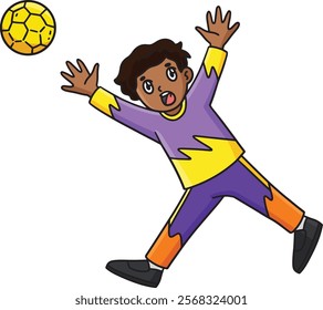 Handball Goalkeeper Block the Ball Cartoon Clipart