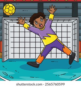 Handball Goalkeeper Block the Ball Colored Cartoon