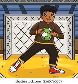 Handball Goalkeeper Blocking Ball Colored Cartoon