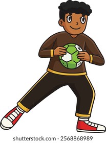 Handball Goalkeeper Holding Ball Cartoon Clipart