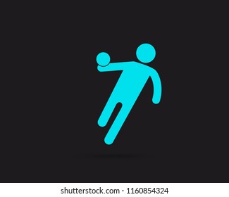 Handball icon, handball player vector web icon isolated on black background, EPS 10, top view