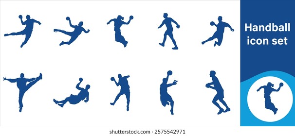 Handball icon set, sport, handball, vector, ball, game, symbol, leisure, object, silhouette, icon, team, football, abstract, match, set, soccer, player, design, training, competition and more.