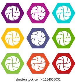 Handball icons 9 set coloful isolated on white for web