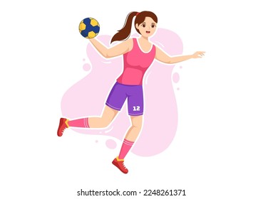 Handball Illustration of a Player Touching the Ball with His Hand and Scoring a Goal in a Sports Competition Flat Cartoon Hand Drawing Template