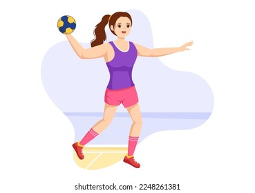 Handball-Illustration eines Spielers, der den Ball mit seiner Hand berührt und ein Ziel in einem Sportwettbewerb bewertet Flach Cartoon Handzeichner Vorlage