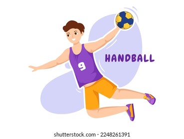 Handball Illustration of a Player Touching the Ball with His Hand and Scoring a Goal in a Sports Competition Flat Cartoon Hand Drawing Template