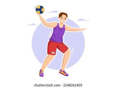 Handball Illustration of a Player Touching the Ball with His Hand and Scoring a Goal in a Sports Competition Flat Cartoon Hand Drawing Template