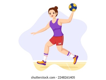 Handball Illustration of a Player Touching the Ball with His Hand and Scoring a Goal in a Sports Competition Flat Cartoon Hand Drawing Template