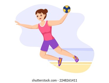 Handball Illustration of a Player Touching the Ball with His Hand and Scoring a Goal in a Sports Competition Flat Cartoon Hand Drawing Template