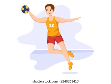 Handball Illustration of a Player Touching the Ball with His Hand and Scoring a Goal in a Sports Competition Flat Cartoon Hand Drawing Template
