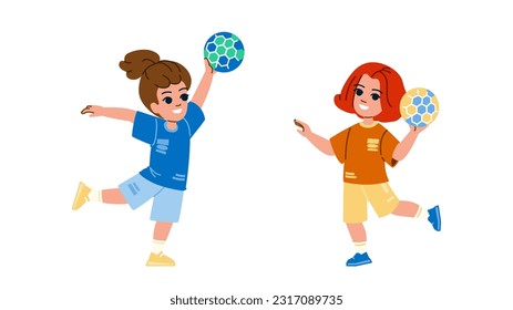 vector de balonmano. deportista, futbolista, voleibol, juego de equipo, niños de escuela de balonmano personaje de niño. ilustración de dibujos animados planos de personas