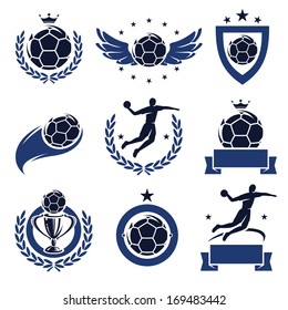 Handball labels and icons set. Vector 