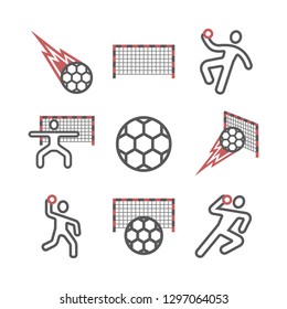 Handball line icons. Ball player. Vector signs for web graphics. Infographics.