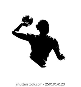 Handball logo, woman throwing ball, female handball player, isolated vector silhouette