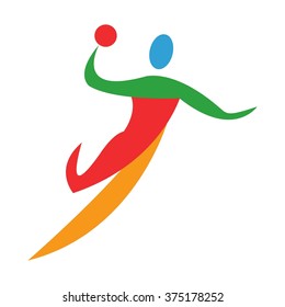 Handball pictogram in blue, red, green and yellow summer color