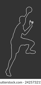 Handballspieler in Aktion Vektor Linie Kontur Illustration isoliert. Elegante Körpersportfigur. Sportler Junge springen und schießen Elfmeter im Tor. Sport Mann Handball Silhouette Angriff Ziel im Sprung geschlossen.