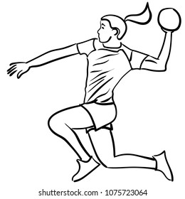 Handball player with the ball in attack. Vector illustration